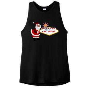 Famous Welcome To Las Vegas Sign With Santa Claus Christmas Ladies PosiCharge Tri-Blend Wicking Tank