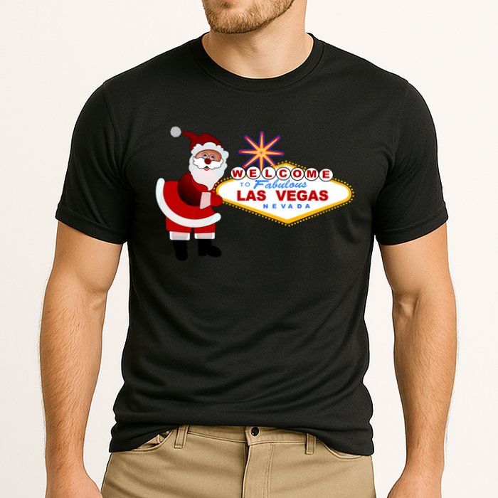 Famous Welcome To Las Vegas Sign With Santa Claus Christmas Cooling Performance Crew T-Shirt