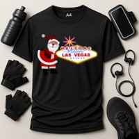 Famous Welcome To Las Vegas Sign With Santa Claus Christmas Cooling Performance Crew T-Shirt