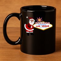 Famous Welcome To Las Vegas Sign With Santa Claus Christmas 11oz C Handle Ceramic Mug