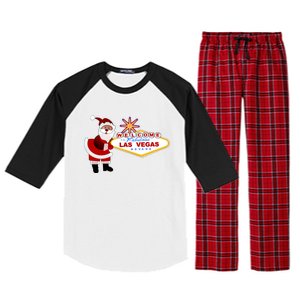 Famous Welcome To Las Vegas Sign With Santa Claus Christmas Raglan Sleeve Pajama Set