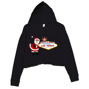 Famous Welcome To Las Vegas Sign With Santa Claus Christmas Crop Fleece Hoodie