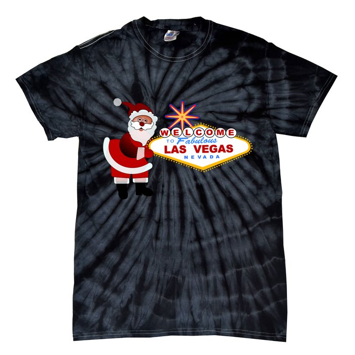 Famous Welcome To Las Vegas Sign With Santa Claus Christmas Tie-Dye T-Shirt
