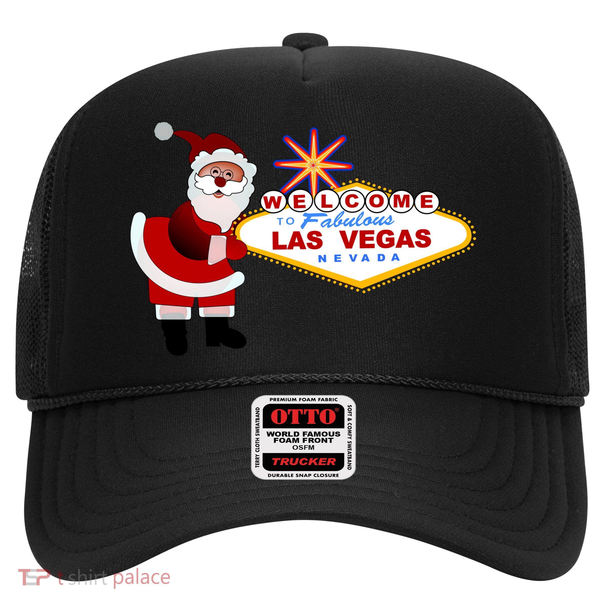 Famous Welcome To Las Vegas Sign With Santa Claus Christmas Trucker Hat