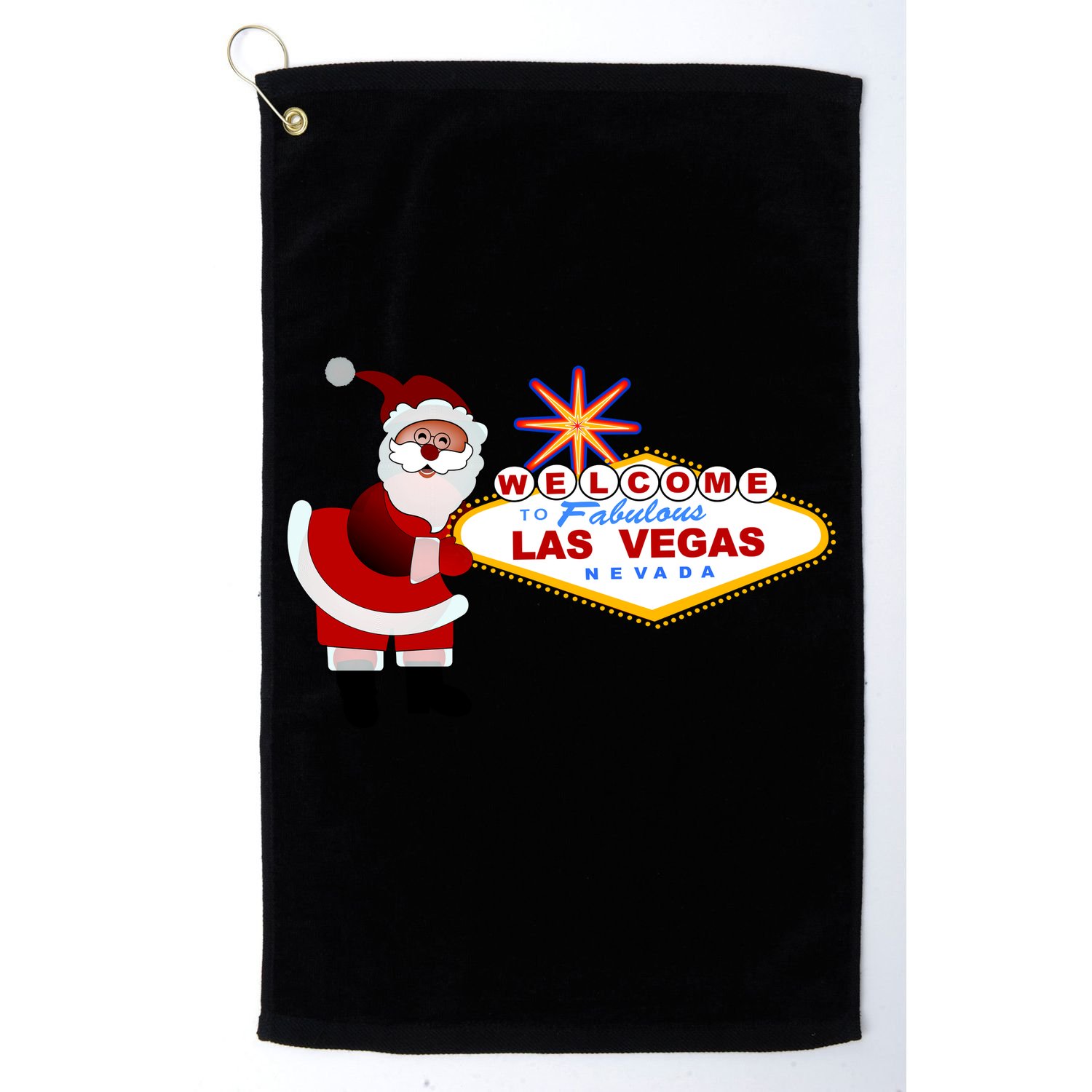 Famous Welcome To Las Vegas Sign With Santa Claus Christmas Golf Towel