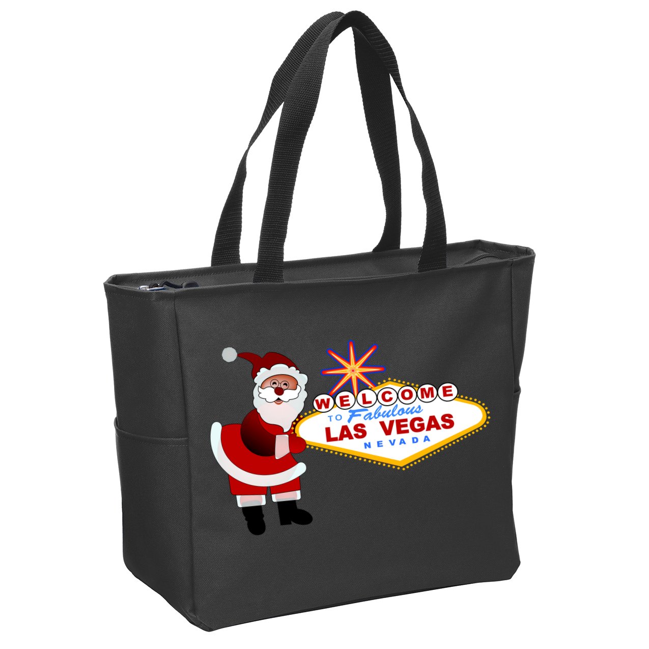Famous Welcome To Las Vegas Sign With Santa Claus Christmas Zip Tote Bag
