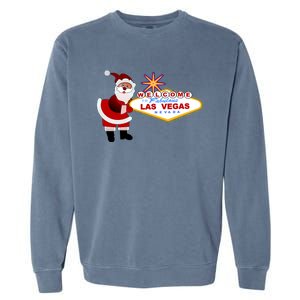 Famous Welcome To Las Vegas Sign With Santa Claus Christmas Garment-Dyed Sweatshirt