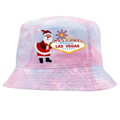 Famous Welcome To Las Vegas Sign With Santa Claus Christmas Tie-Dyed Bucket Hat