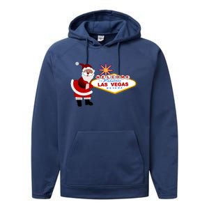 Famous Welcome To Las Vegas Sign With Santa Claus Christmas Performance Fleece Hoodie