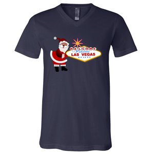 Famous Welcome To Las Vegas Sign With Santa Claus Christmas V-Neck T-Shirt