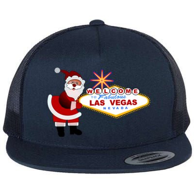 Famous Welcome To Las Vegas Sign With Santa Claus Christmas Flat Bill Trucker Hat