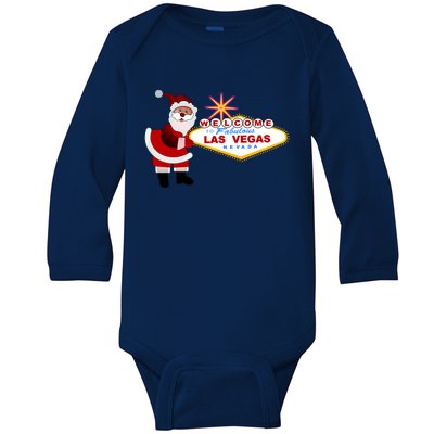 Famous Welcome To Las Vegas Sign With Santa Claus Christmas Baby Long Sleeve Bodysuit