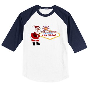 Famous Welcome To Las Vegas Sign With Santa Claus Christmas Baseball Sleeve Shirt