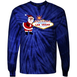 Famous Welcome To Las Vegas Sign With Santa Claus Christmas Tie-Dye Long Sleeve Shirt