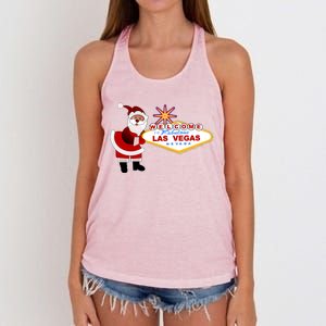 Famous Welcome To Las Vegas Sign With Santa Claus Christmas Women's Knotted Racerback Tank