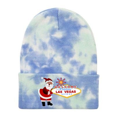 Famous Welcome To Las Vegas Sign With Santa Claus Christmas Tie Dye 12in Knit Beanie