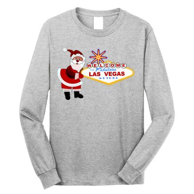 Famous Welcome To Las Vegas Sign With Santa Claus Christmas Long Sleeve Shirt
