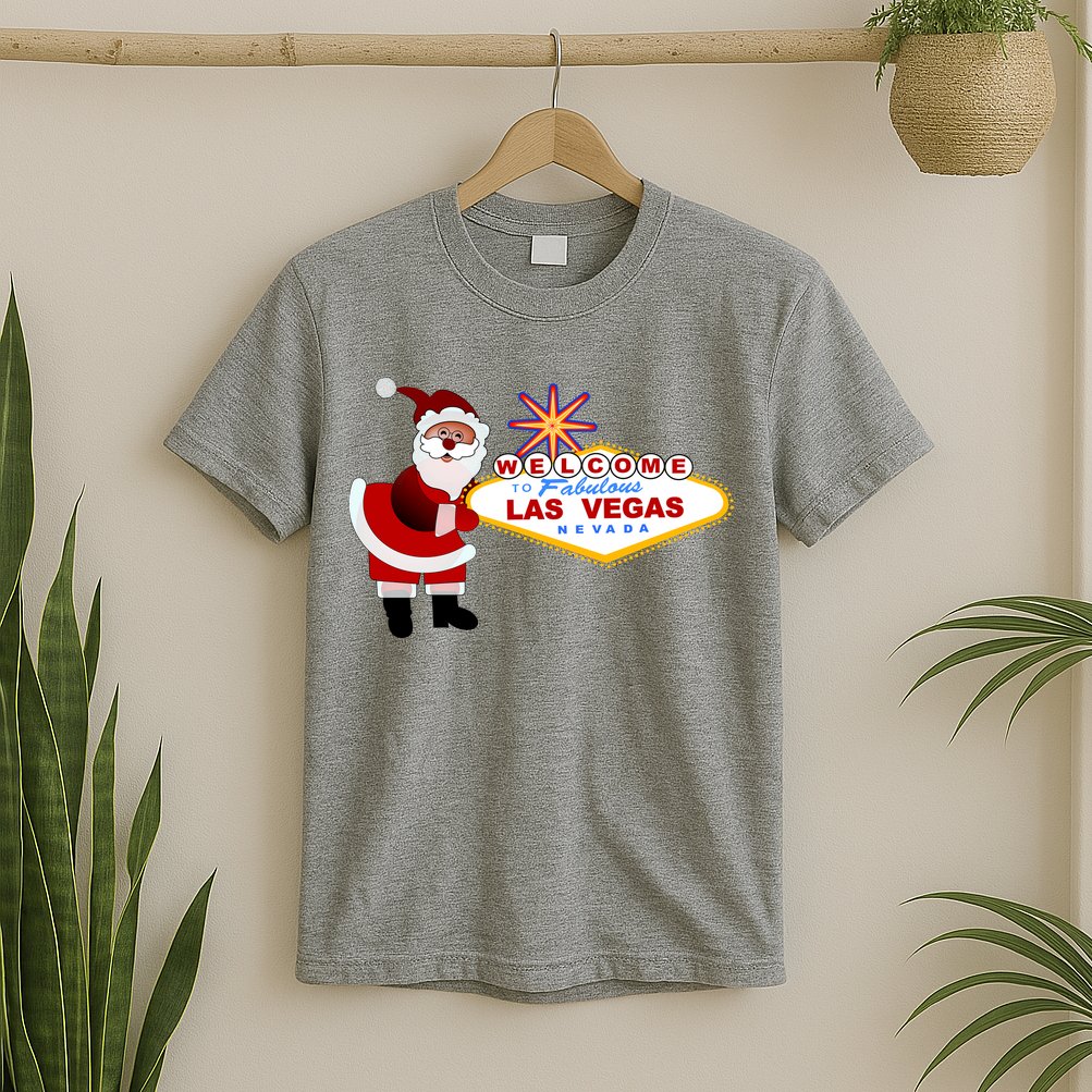 Famous Welcome To Las Vegas Sign With Santa Claus Christmas T-Shirt