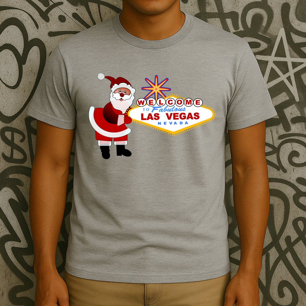 Famous Welcome To Las Vegas Sign With Santa Claus Christmas T-Shirt