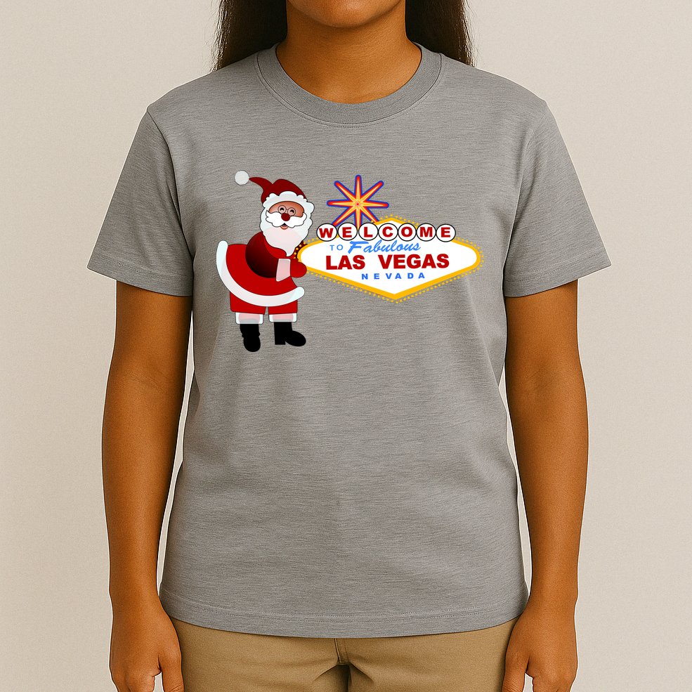 Famous Welcome To Las Vegas Sign With Santa Claus Christmas T-Shirt