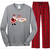 Famous Welcome To Las Vegas Sign With Santa Claus Christmas Long Sleeve Pajama Set