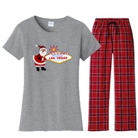 Famous Welcome To Las Vegas Sign With Santa Claus Christmas Women's Flannel Pajama Set