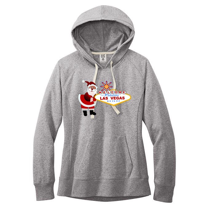 Famous Welcome To Las Vegas Sign With Santa Claus Christmas Women's Fleece Hoodie