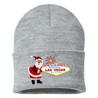 Famous Welcome To Las Vegas Sign With Santa Claus Christmas Sustainable Knit Beanie