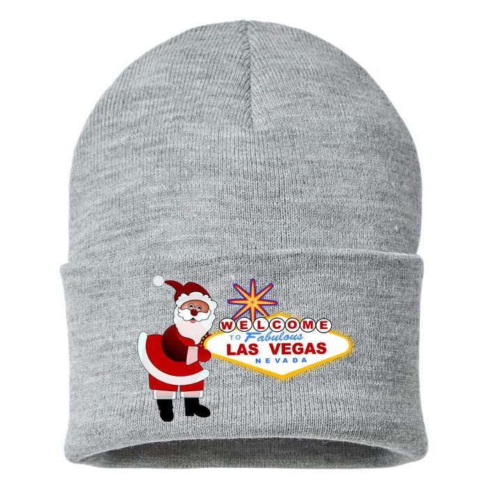 Famous Welcome To Las Vegas Sign With Santa Claus Christmas Sustainable Knit Beanie