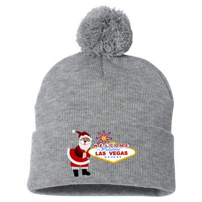 Famous Welcome To Las Vegas Sign With Santa Claus Christmas Pom Pom 12in Knit Beanie