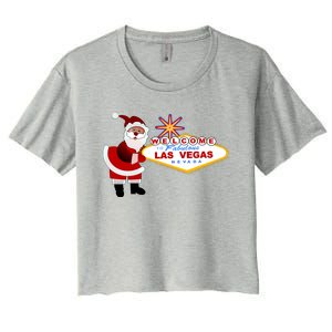 Famous Welcome To Las Vegas Sign With Santa Claus Christmas Women's Crop Top Tee