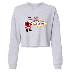 Famous Welcome To Las Vegas Sign With Santa Claus Christmas Cropped Pullover Crew