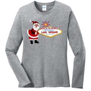 Famous Welcome To Las Vegas Sign With Santa Claus Christmas Ladies Long Sleeve Shirt