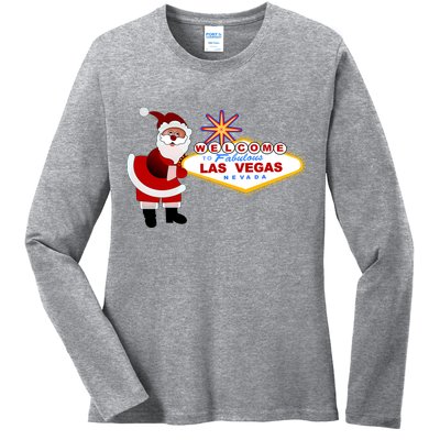 Famous Welcome To Las Vegas Sign With Santa Claus Christmas Ladies Long Sleeve Shirt