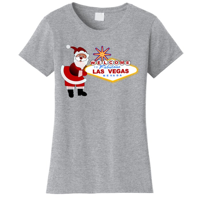 Famous Welcome To Las Vegas Sign With Santa Claus Christmas Women's T-Shirt