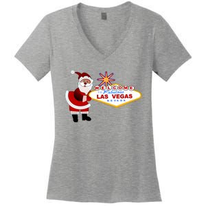 Famous Welcome To Las Vegas Sign With Santa Claus Christmas Women's V-Neck T-Shirt