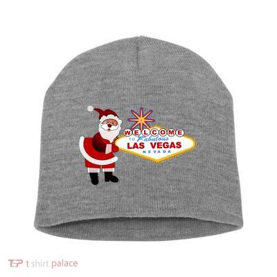 Famous Welcome To Las Vegas Sign With Santa Claus Christmas Short Acrylic Beanie