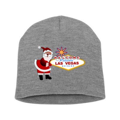 Famous Welcome To Las Vegas Sign With Santa Claus Christmas Short Acrylic Beanie