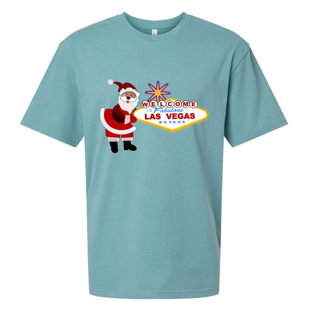 Famous Welcome To Las Vegas Sign With Santa Claus Christmas Sueded Cloud Jersey T-Shirt