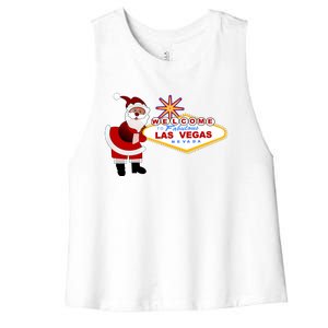 Famous Welcome To Las Vegas Sign With Santa Claus Christmas Women's Racerback Cropped Tank