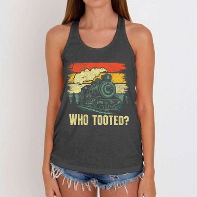 Funny Who Tooted Train Lovers Women's Knotted Racerback Tank