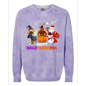 Funny Witch Turkey Santa Happy HalloThanksMas Costume Colorblast Crewneck Sweatshirt