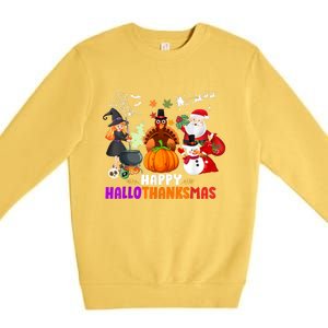 Funny Witch Turkey Santa Happy HalloThanksMas Costume Premium Crewneck Sweatshirt