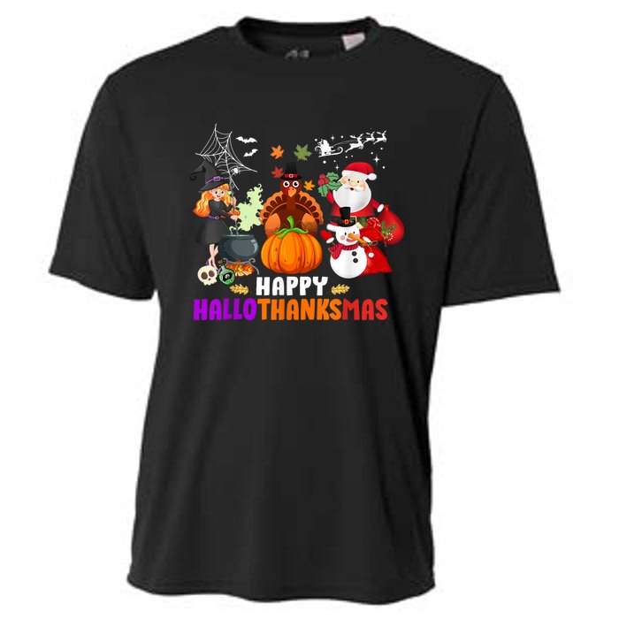 Funny Witch Turkey Santa Happy HalloThanksMas Costume Cooling Performance Crew T-Shirt