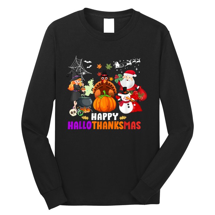 Funny Witch Turkey Santa Happy HalloThanksMas Costume Long Sleeve Shirt