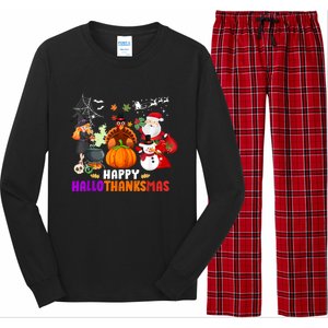 Funny Witch Turkey Santa Happy HalloThanksMas Costume Long Sleeve Pajama Set