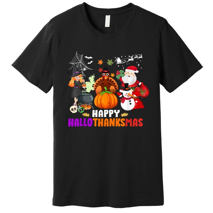 Funny Witch Turkey Santa Happy HalloThanksMas Costume Premium T-Shirt