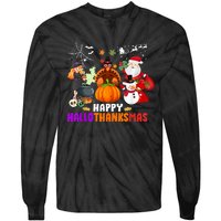 Funny Witch Turkey Santa Happy HalloThanksMas Costume Tie-Dye Long Sleeve Shirt