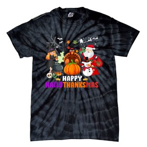 Funny Witch Turkey Santa Happy HalloThanksMas Costume Tie-Dye T-Shirt