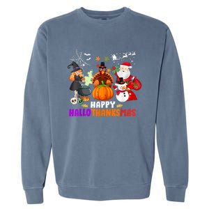 Funny Witch Turkey Santa Happy HalloThanksMas Costume Garment-Dyed Sweatshirt